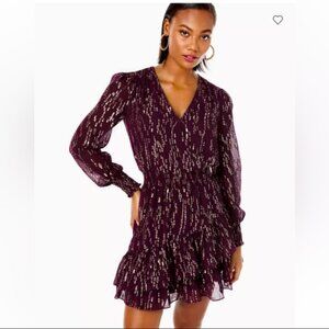 NWT Lilly Pulitzer Cristiana Long Sleeve Cherry Ganache Fish Clip Chiffon Dress